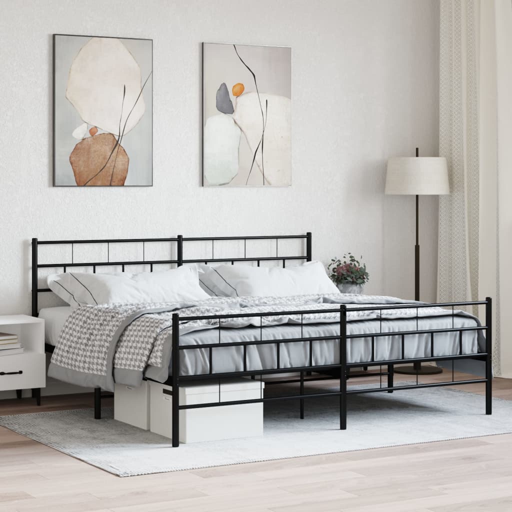 vidaXL Metal Bed Frame without Mattress with Footboard With headboard & footboard Black