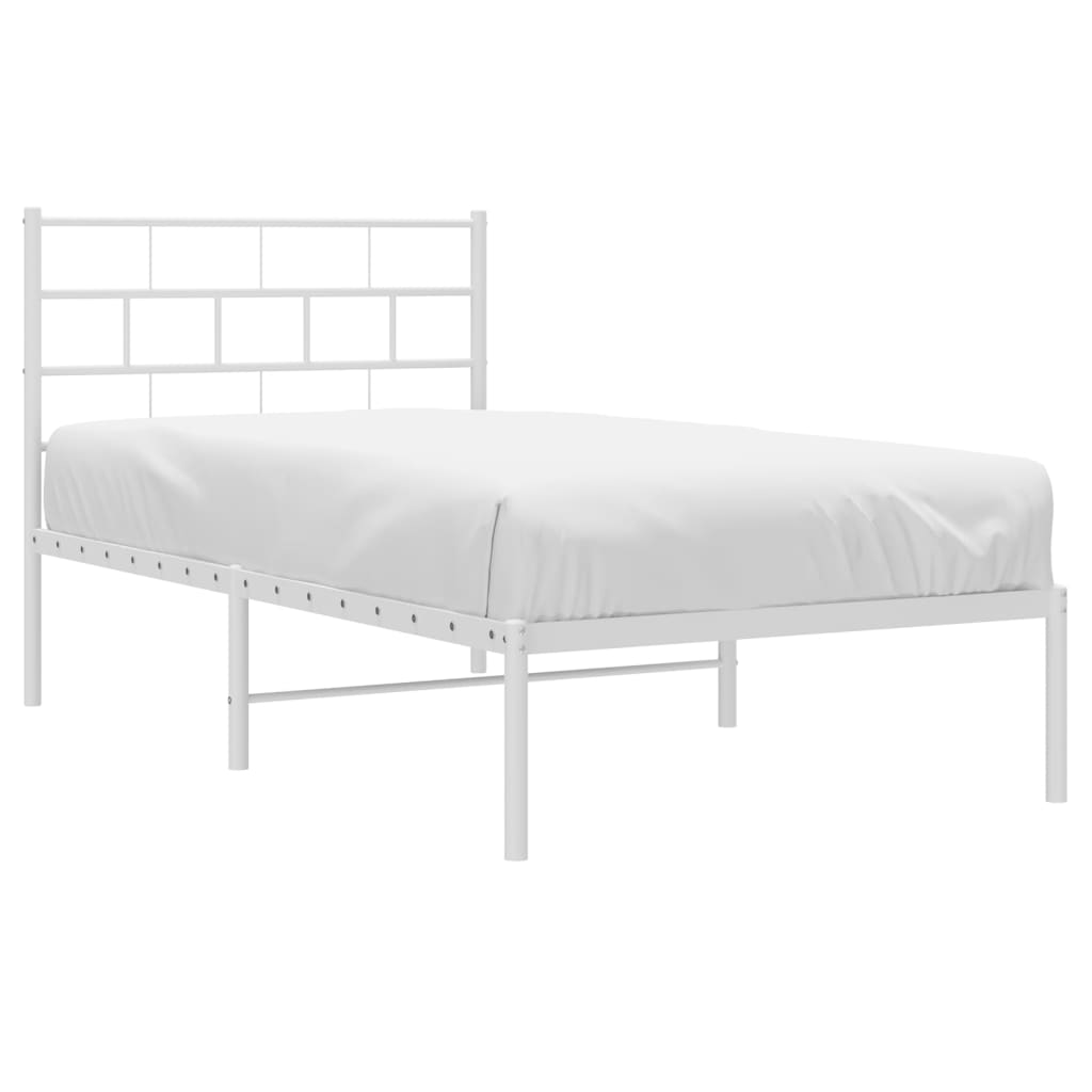 vidaXL Metal Bed Frame without Mattress with Headboard White 75x190cm 3