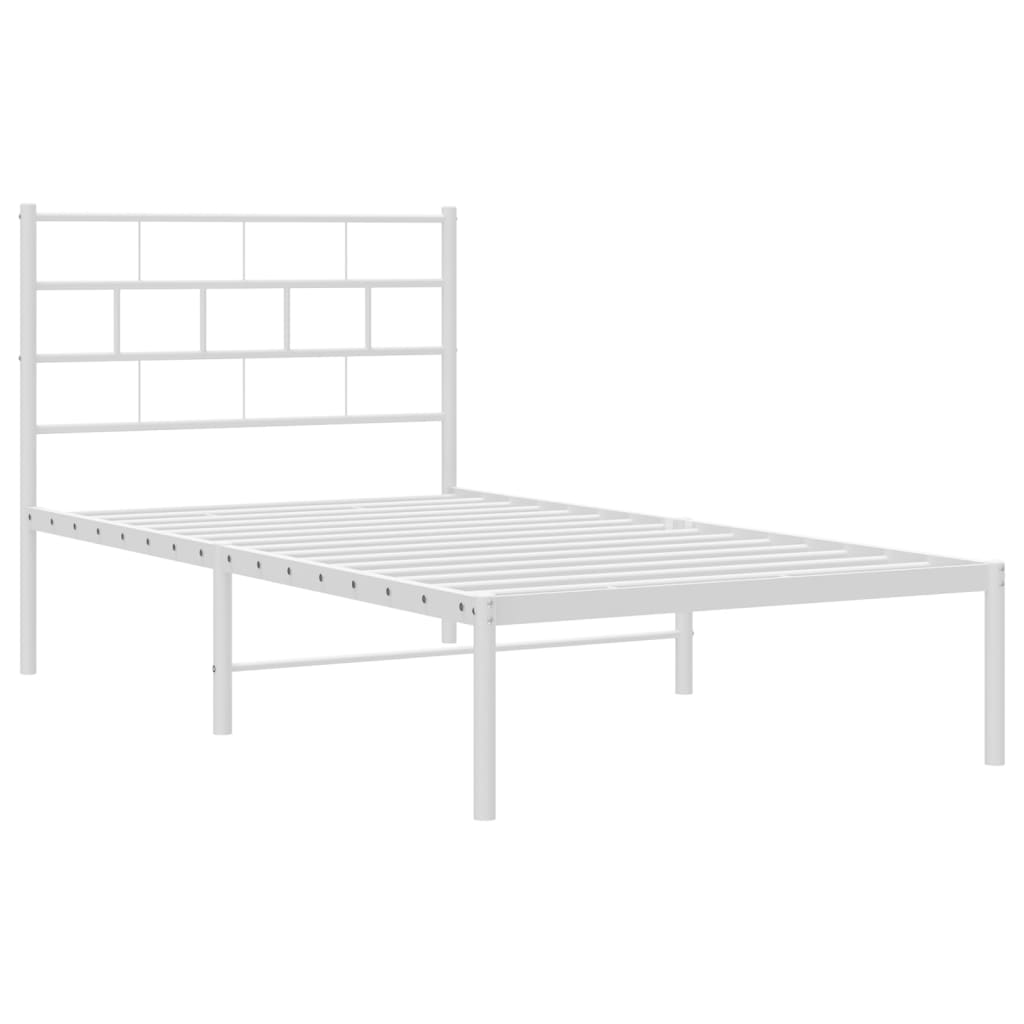 vidaXL Metal Bed Frame without Mattress with Headboard White 75x190cm 4