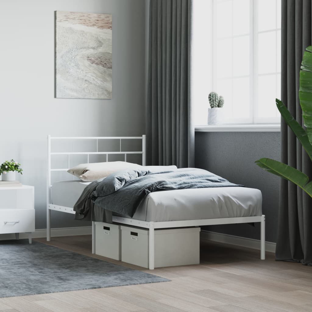 vidaXL Metal Bed Frame without Mattress with Headboard White 75x190cm 1