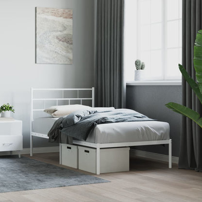 vidaXL Metal Bed Frame without Mattress with Headboard White 75x190cm 1