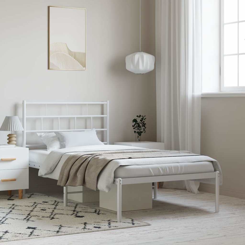 vidaXL Metal Bed Frame | White | Powder-coated steel | Single | Metal Bed Frame 1