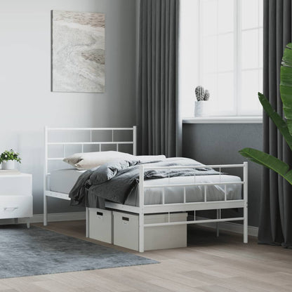 vidaXL Metal Bed Frame without Mattress with Footboard White 90x200cm 1