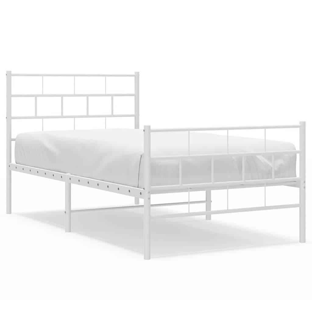 vidaXL Metal Bed Frame without Mattress with Footboard White 100x190cm 2