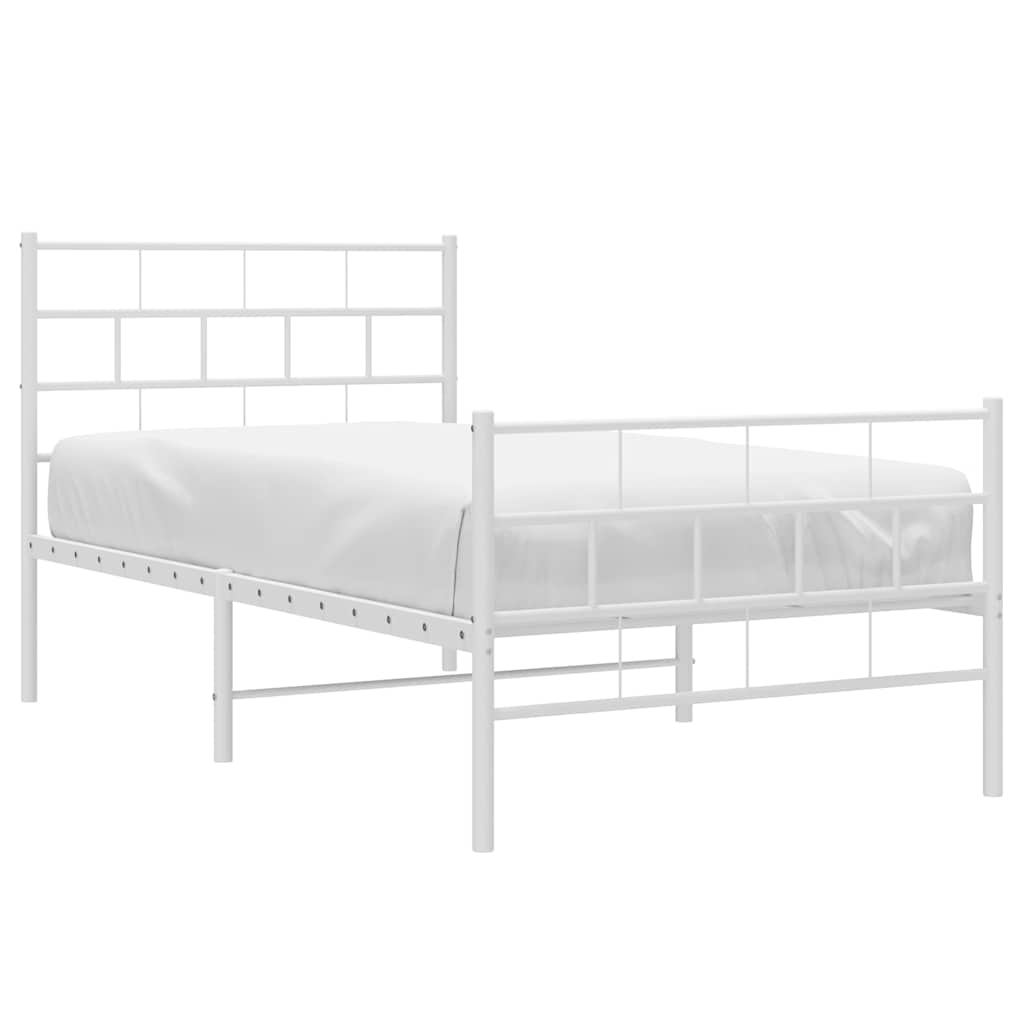 vidaXL Metal Bed Frame without Mattress with Footboard White 100x190cm 3