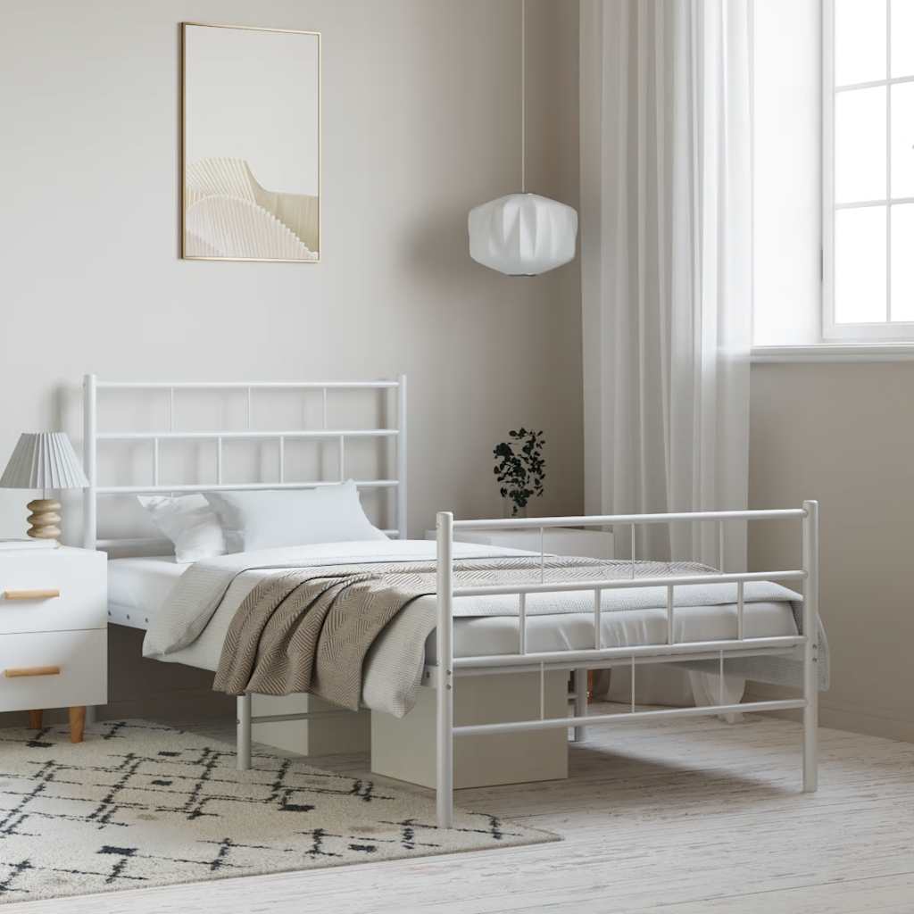 vidaXL Metal Bed Frame without Mattress with Footboard White 100x190cm 1
