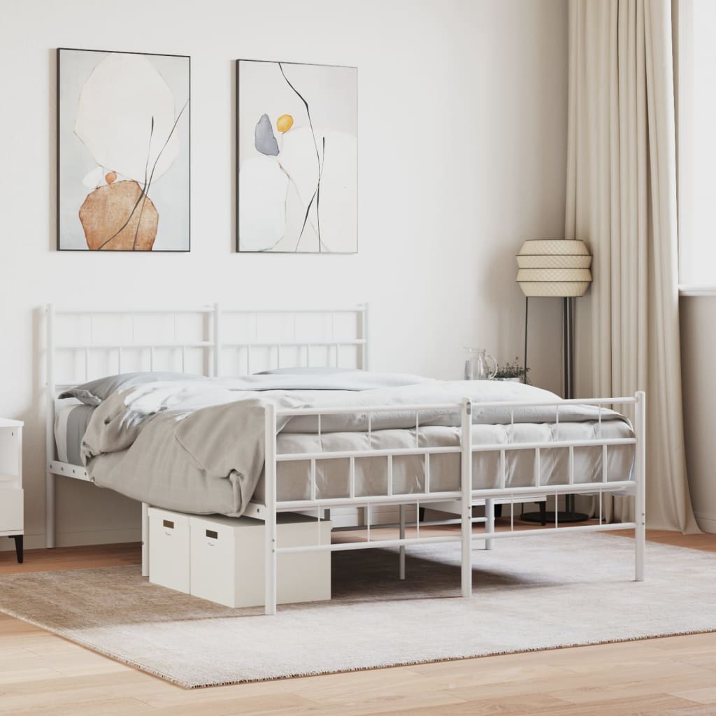 vidaXL Metal Bed Frame without Mattress with Footboard White 120x200cm 1