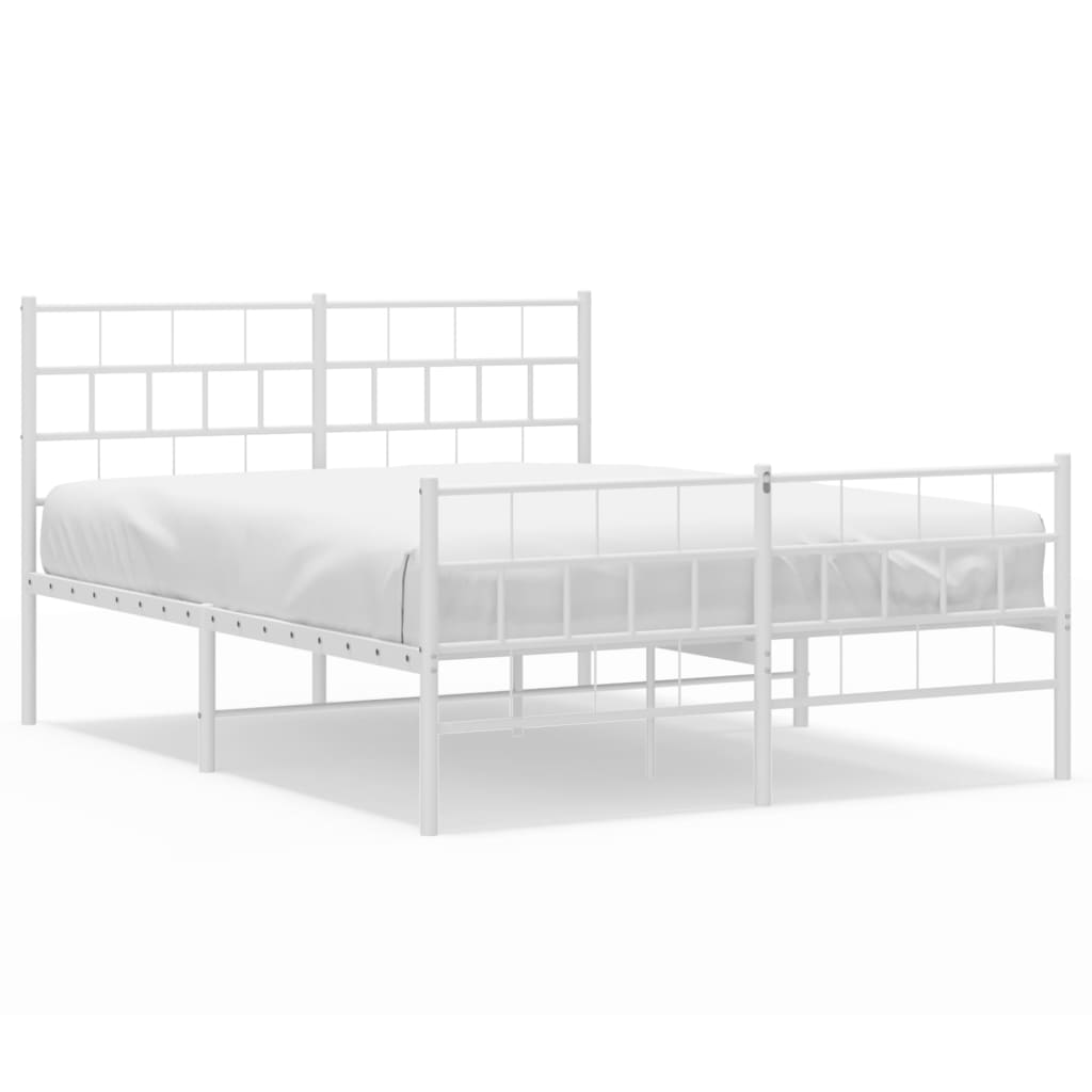 vidaXL Metal Bed Frame without Mattress with Footboard White 140x200cm 2