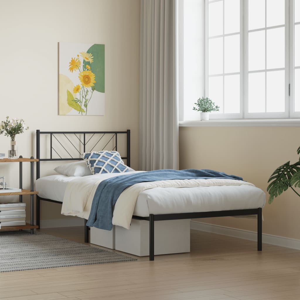 vidaXL Metal Bed Frame without Mattress with Headboard Black 75x190cm 1