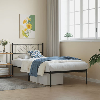 vidaXL Metal Bed Frame without Mattress with Headboard Black 90x190cm 1