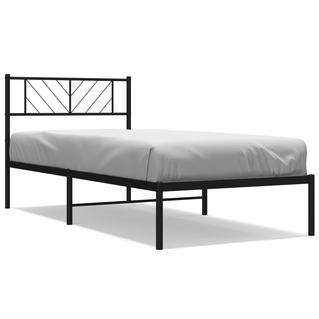 vidaXL Metal Bed Frame without Mattress with Headboard Black 90x200cm 2