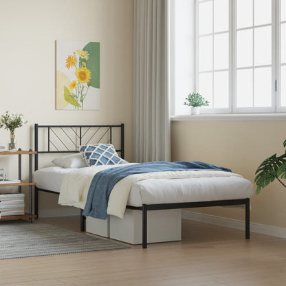 vidaXL Metal Bed Frame without Mattress with Headboard Black 90x200cm 1