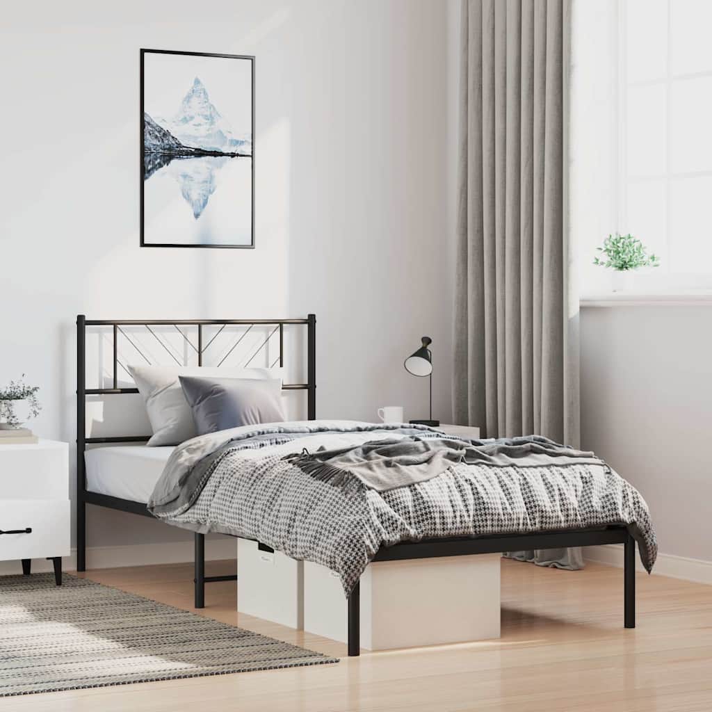 vidaXL Metal Bed Frame without Mattress with Headboard Black 100x190cm 3