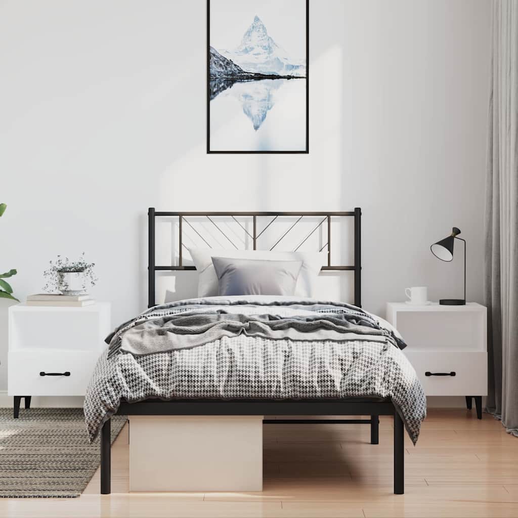 vidaXL Metal Bed Frame without Mattress with Headboard Black 100x190cm 1
