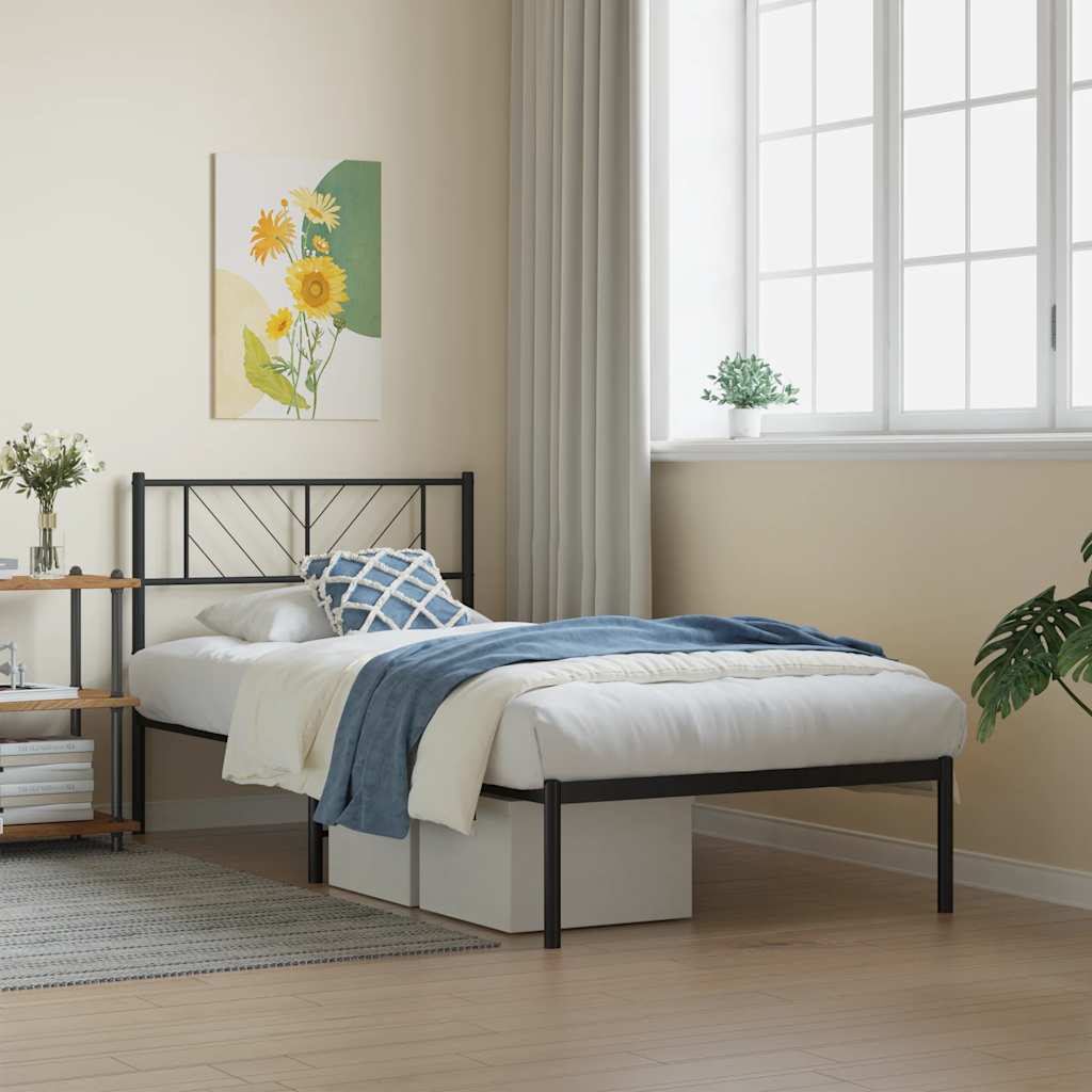 vidaXL Metal Bed Frame without Mattress with Headboard Black 107x203cm 1