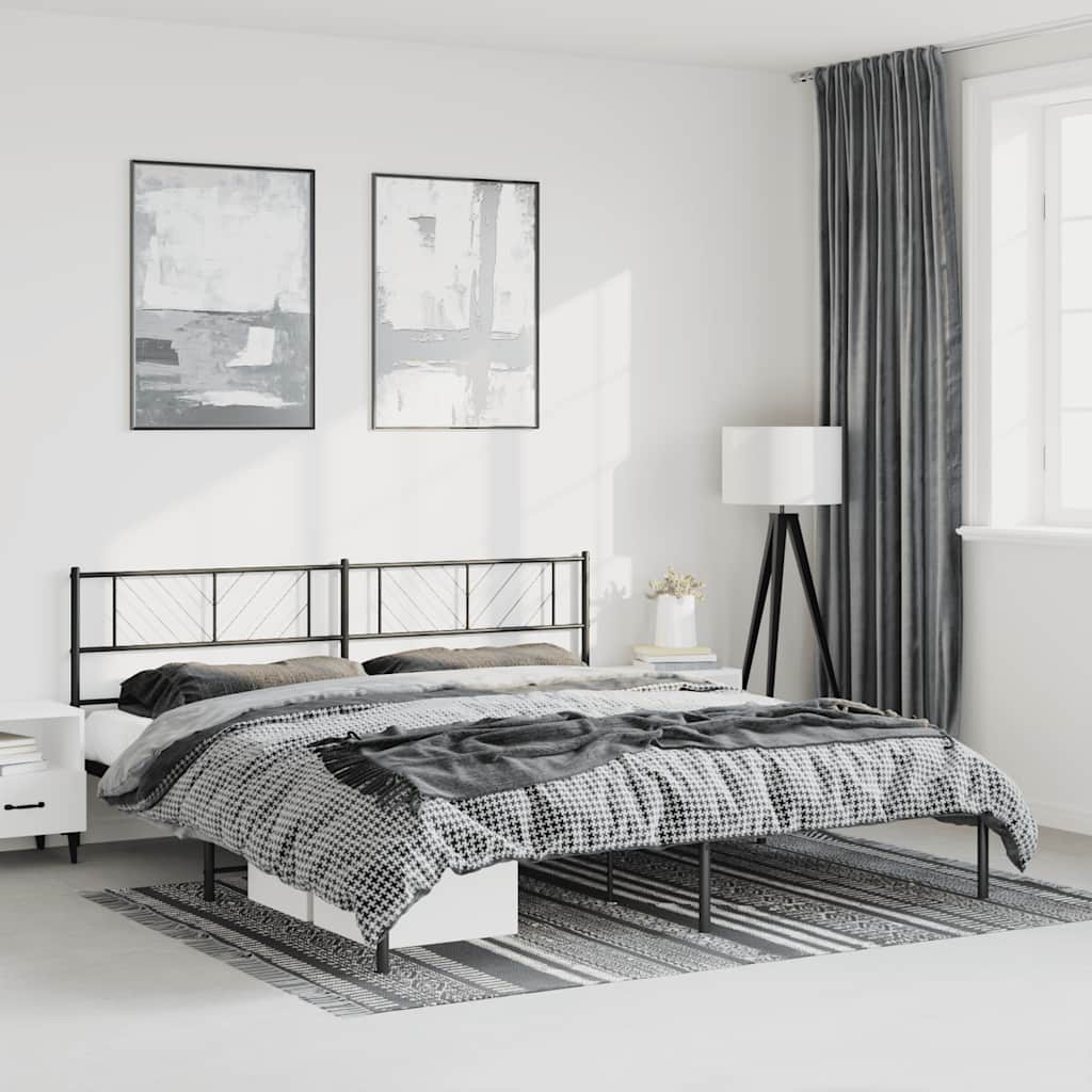 vidaXL Metal Bed Frame without Mattress with Headboard Black 193x203cm 3