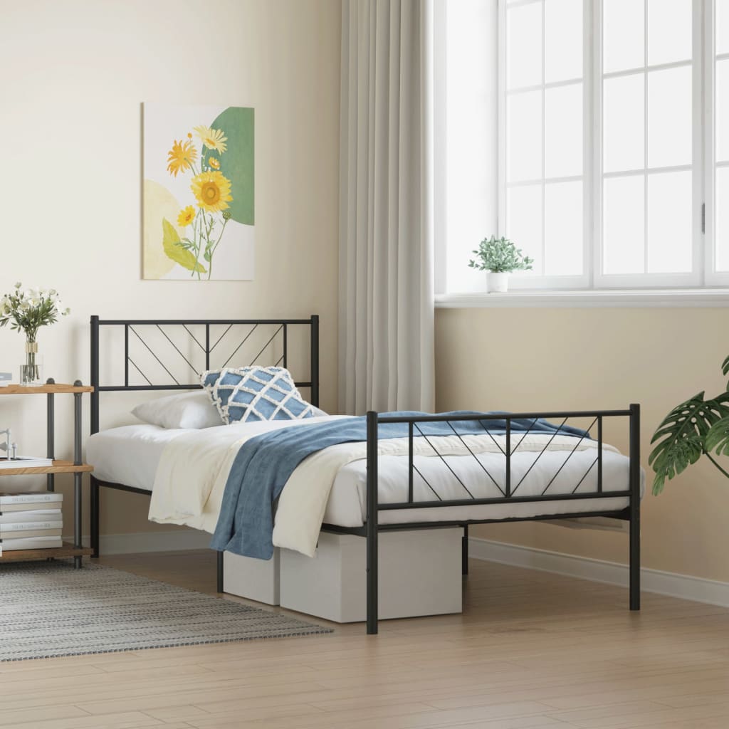 vidaXL Metal Bed Frame without Mattress with Footboard Black 107x203cm 1