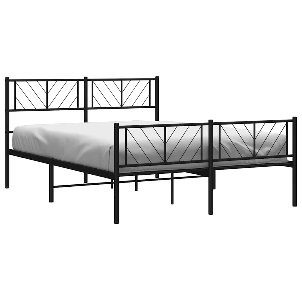 vidaXL Metal Bed Frame without Mattress with Footboard Black 135x190cm 4