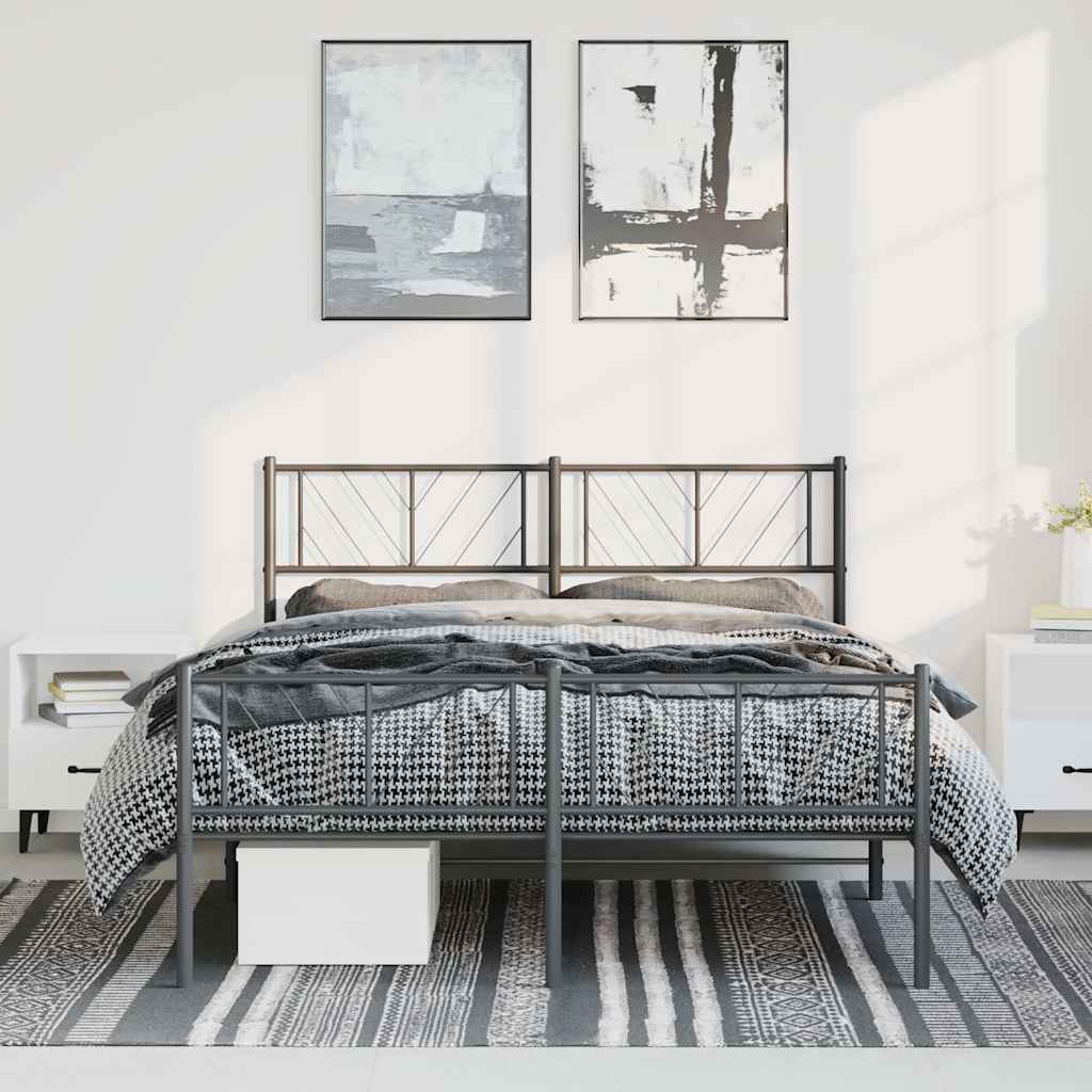 vidaXL Metal Bed Frame without Mattress with Footboard Black 135x190cm 1