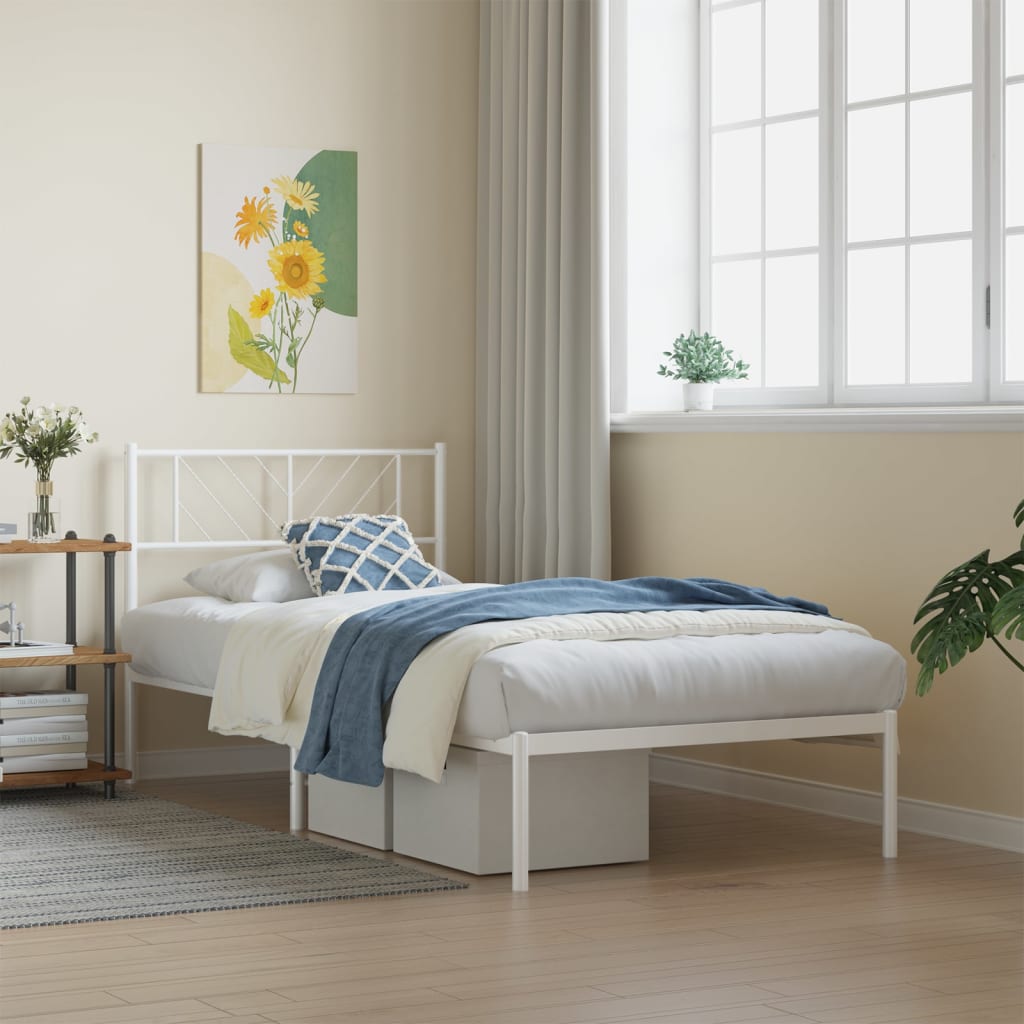 vidaXL Metal Bed Frame without Mattress with Headboard White 80x200cm 1