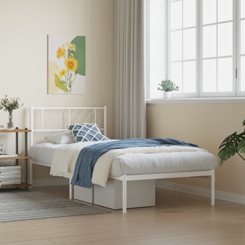 vidaXL Metal Bed Frame without Mattress with Headboard White 90x200cm 1