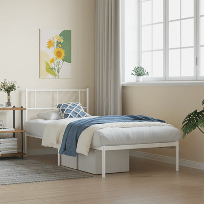 vidaXL Metal Bed Frame without Mattress with Headboard White 90x200cm 1