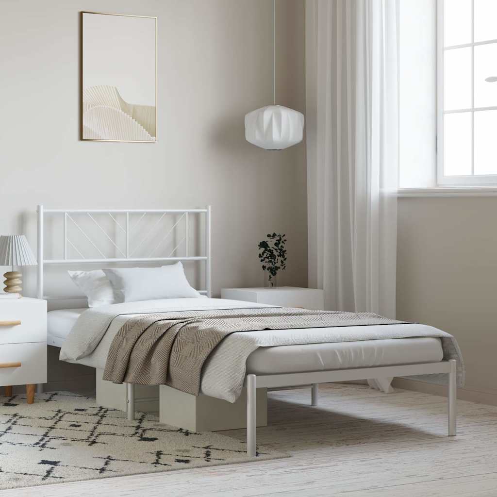 vidaXL Metal Bed Frame without Mattress with Headboard White 100x190cm 3