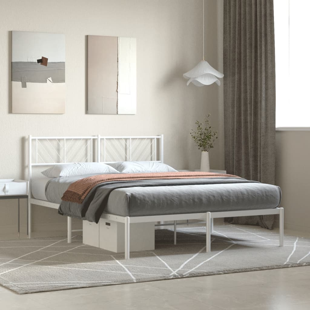 vidaXL Metal Bed Frame without Mattress With headboard White