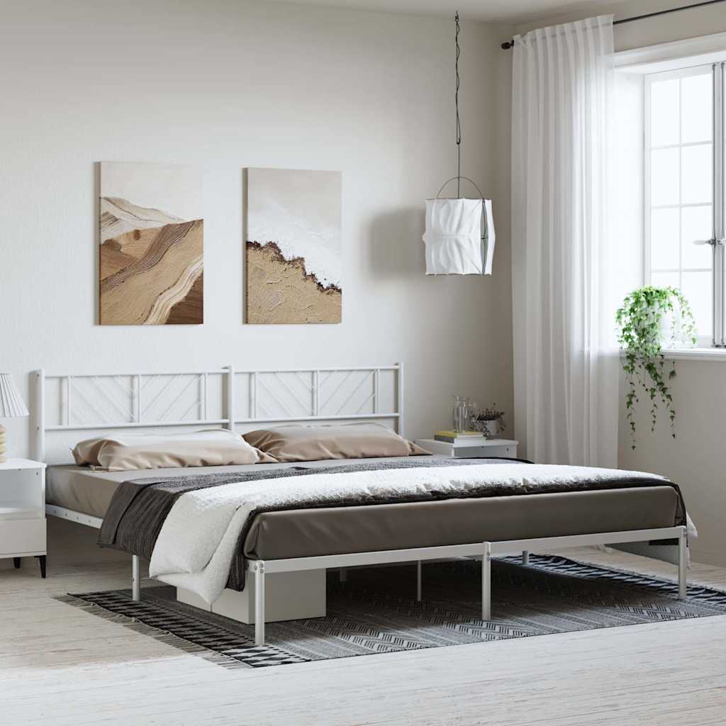 vidaXL Metal Bed Frame without Mattress with Headboard White 183x213cm 3