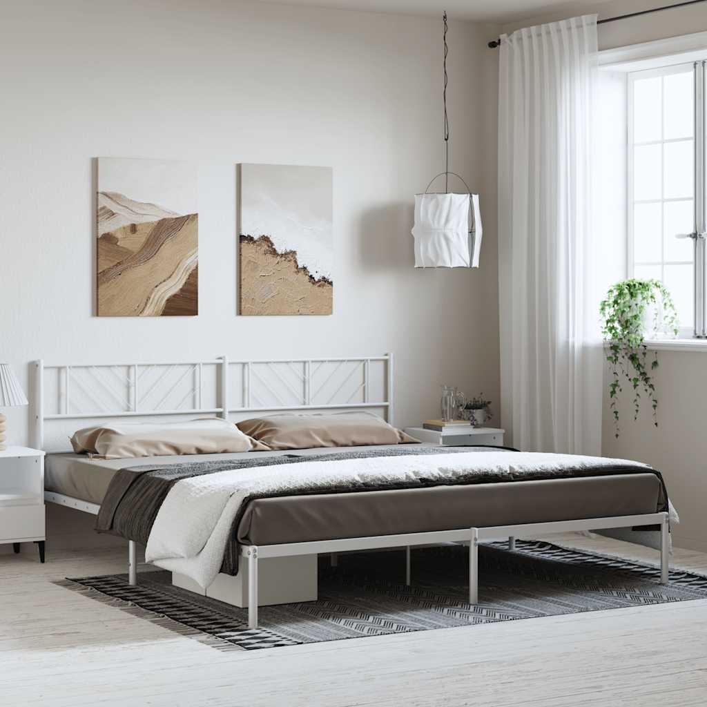 vidaXL Metal Bed Frame without Mattress with Headboard White 193x203cm 3