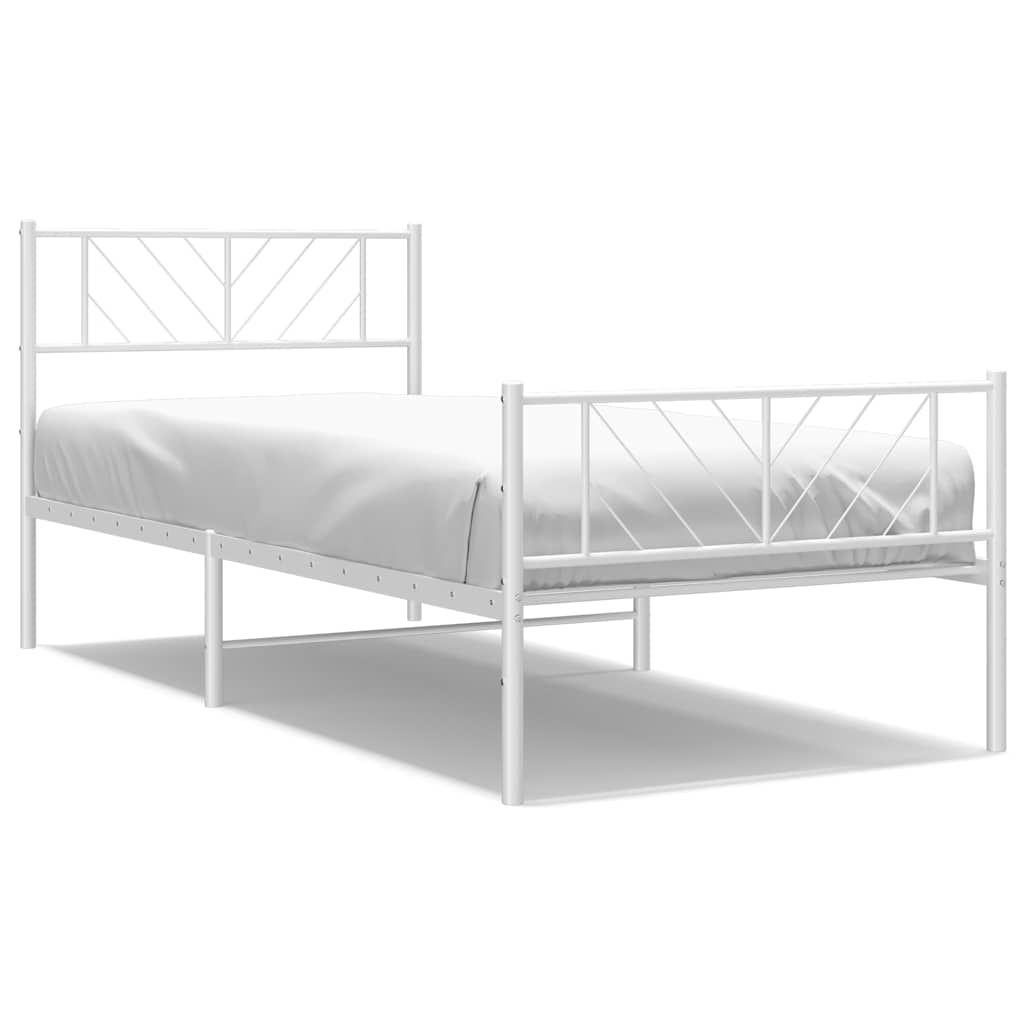 vidaXL Metal Bed Frame without Mattress with Footboard White 100x190cm 2