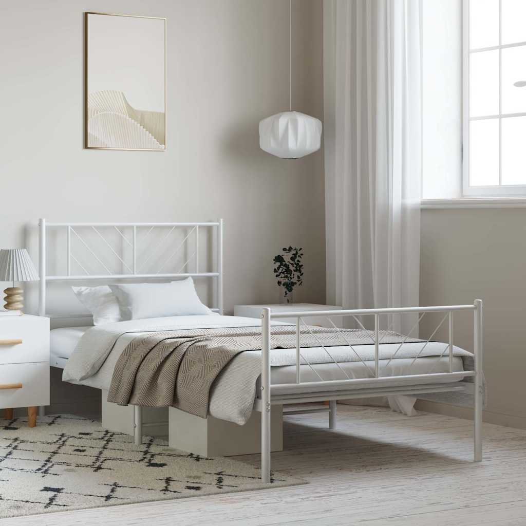 vidaXL Metal Bed Frame without Mattress with Footboard White 100x190cm 3