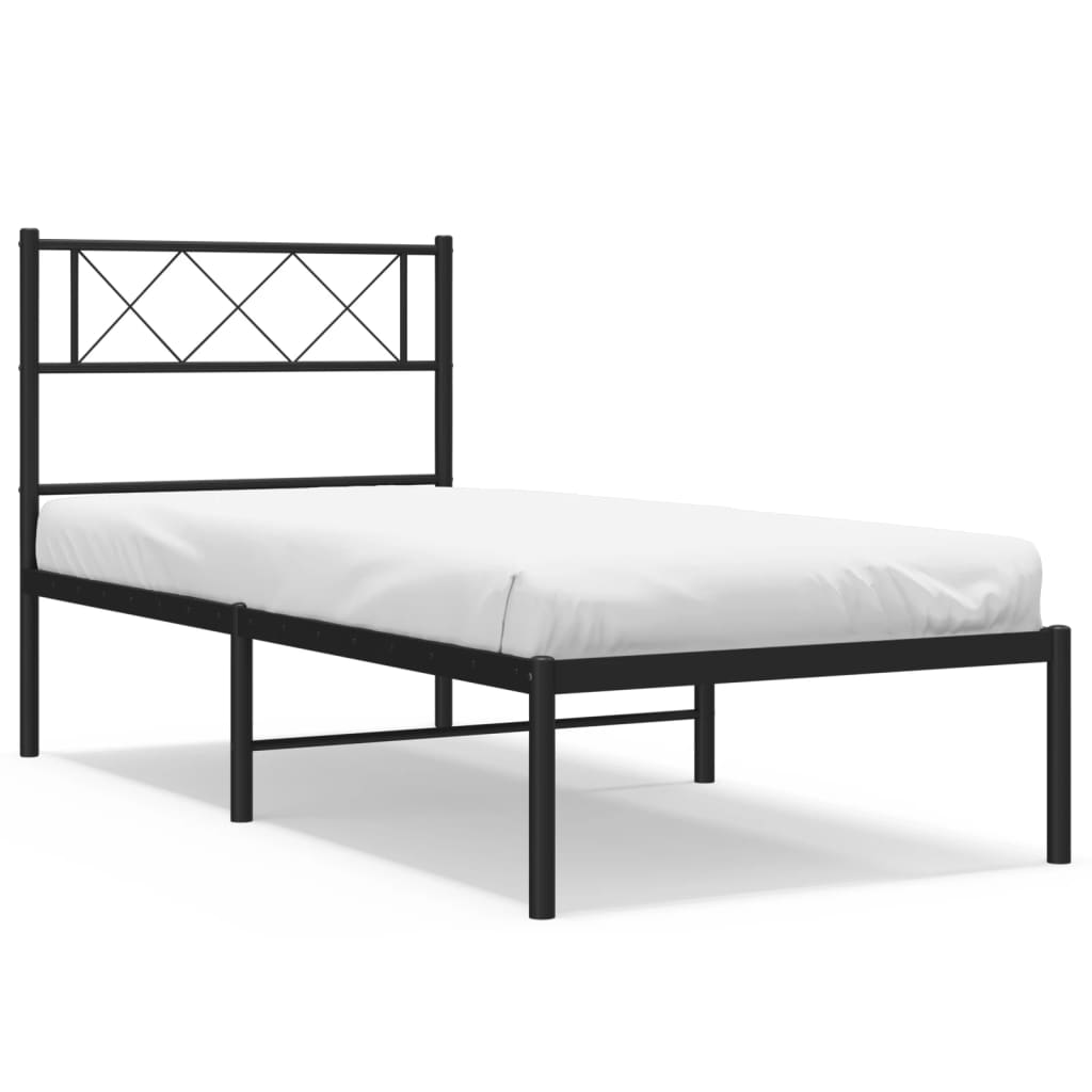 vidaXL Metal Bed Frame without Mattress with Headboard Black 75x190cm 2