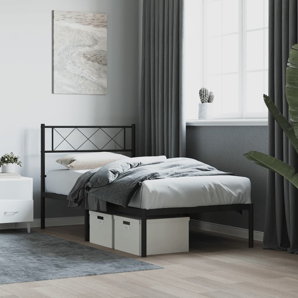 vidaXL Metal Bed Frame without Mattress with Headboard Black 75x190cm 1