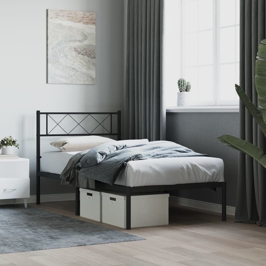 vidaXL Metal Bed Frame without Mattress with Headboard Black 80x200cm 1