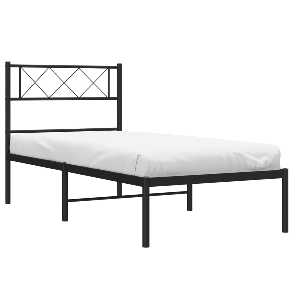 vidaXL Metal Bed Frame without Mattress with Headboard Black 90x200cm 3