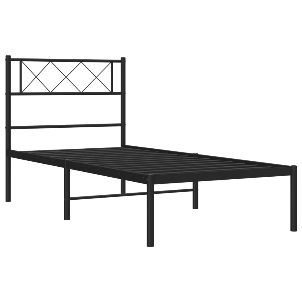 vidaXL Metal Bed Frame without Mattress with Headboard Black 90x200cm 5