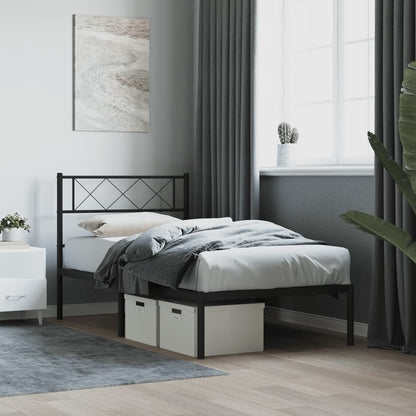 vidaXL Metal Bed Frame without Mattress with Headboard Black 90x200cm 1