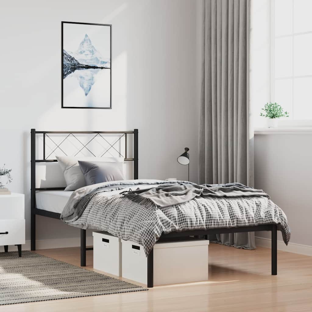 vidaXL Metal Bed Frame without Mattress with Headboard Black 100x190cm 3
