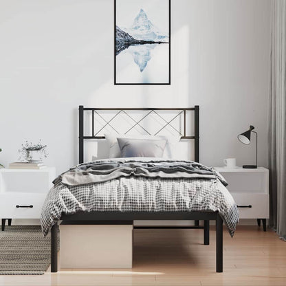 vidaXL Metal Bed Frame without Mattress with Headboard Black 100x190cm 1
