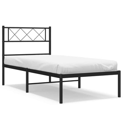 vidaXL Metal Bed Frame without Mattress with Headboard Black 100x200cm 2