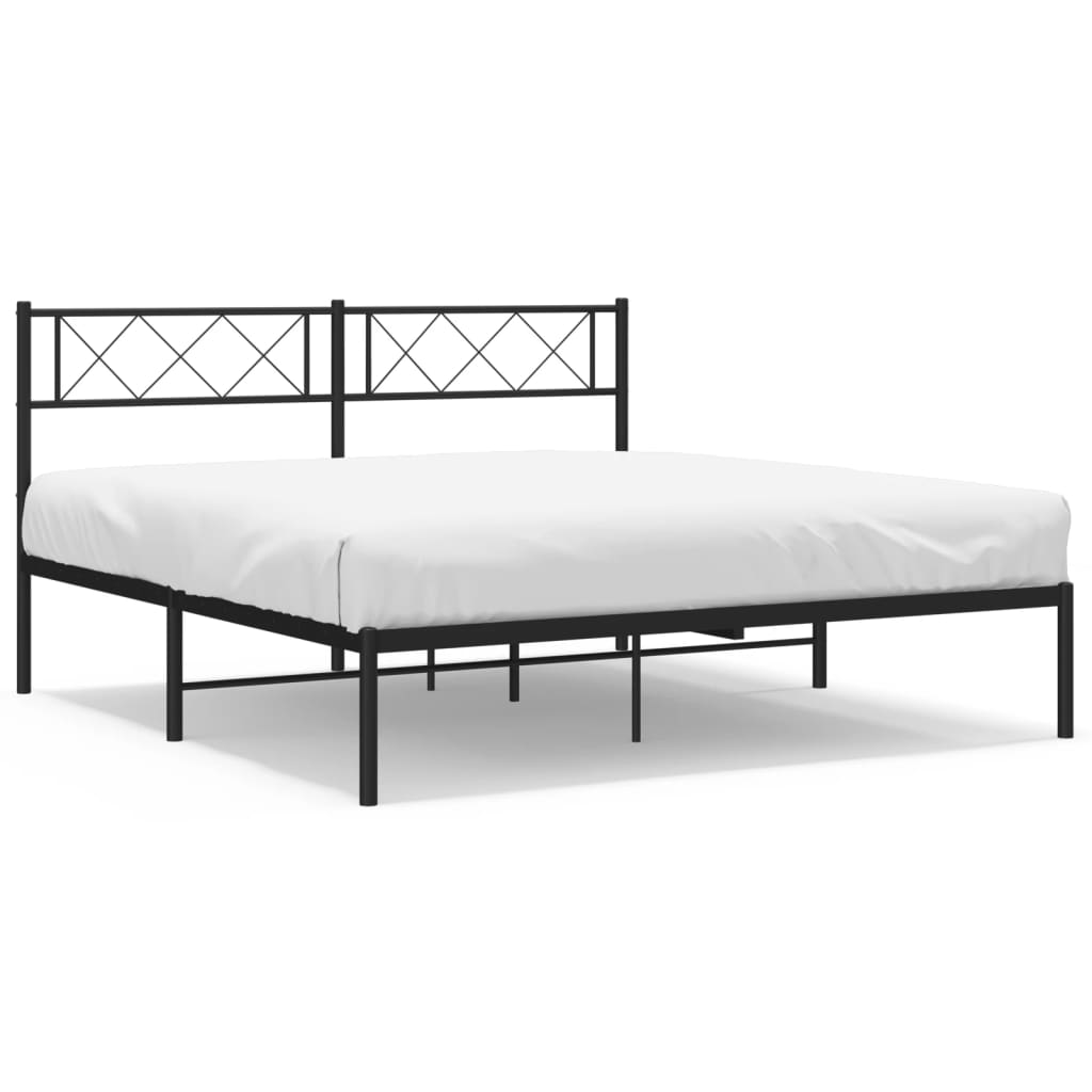 vidaXL Metal Bed Frame without Mattress with Headboard Black 120x190cm 2