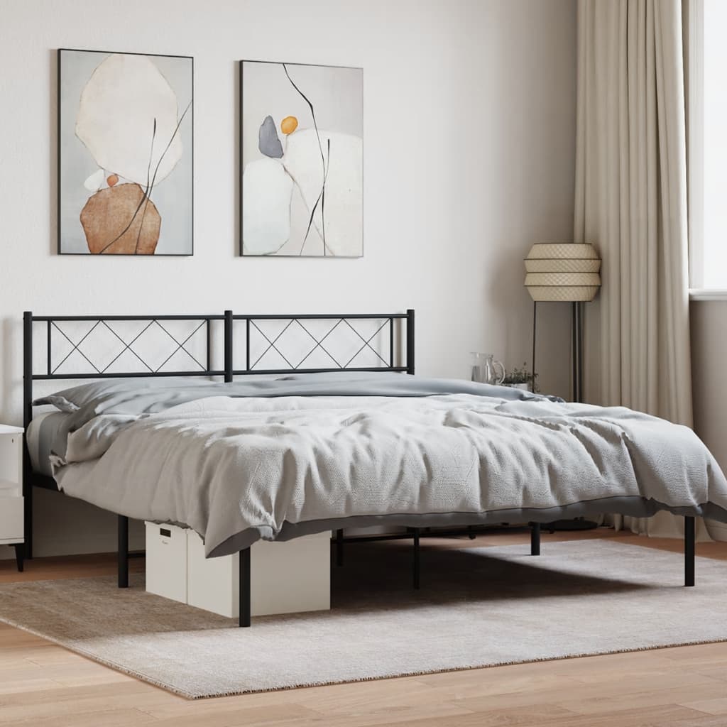 vidaXL Metal Bed Frame without Mattress with Headboard Black 120x190cm 1