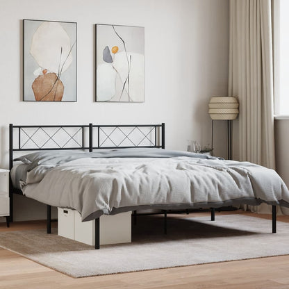 vidaXL Metal Bed Frame without Mattress with Headboard Black 120x190cm 1