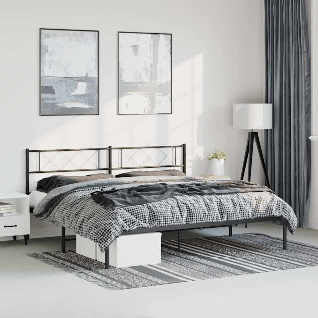 vidaXL Metal Bed Frame without Mattress with Headboard Black 193x203cm 1