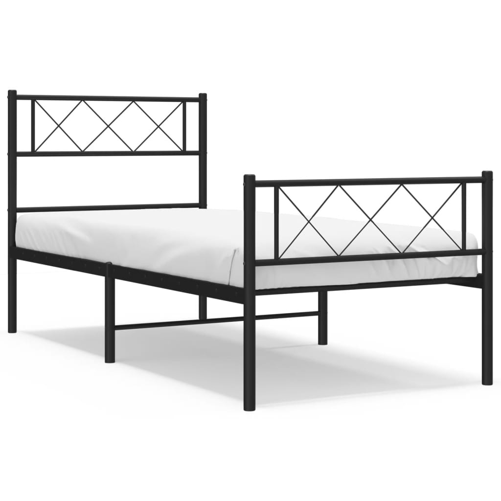 vidaXL Metal Bed Frame without Mattress with Footboard Black 75x190cm 2