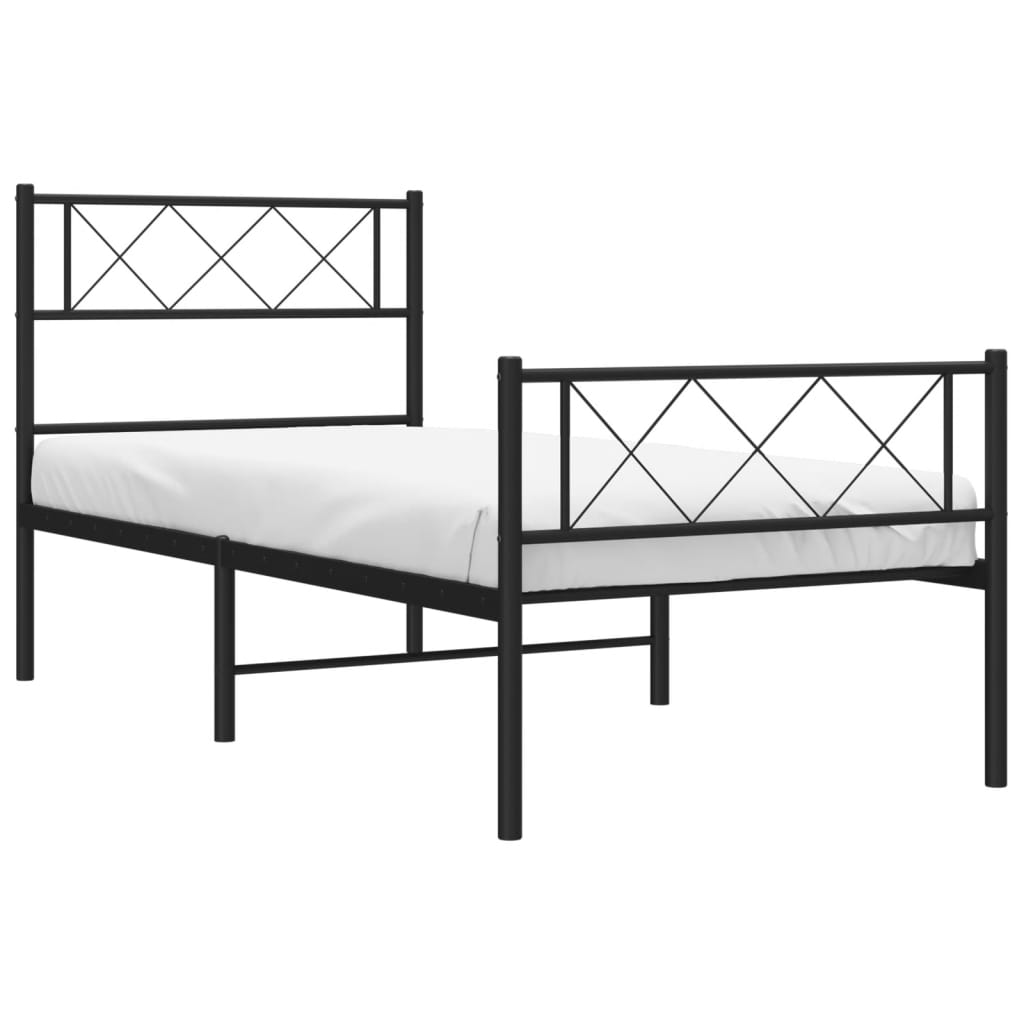 vidaXL Metal Bed Frame without Mattress with Footboard Black 75x190cm 3