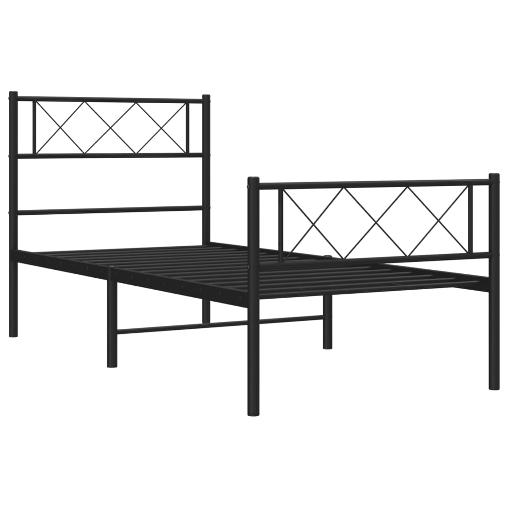 vidaXL Metal Bed Frame without Mattress with Footboard Black 75x190cm 5