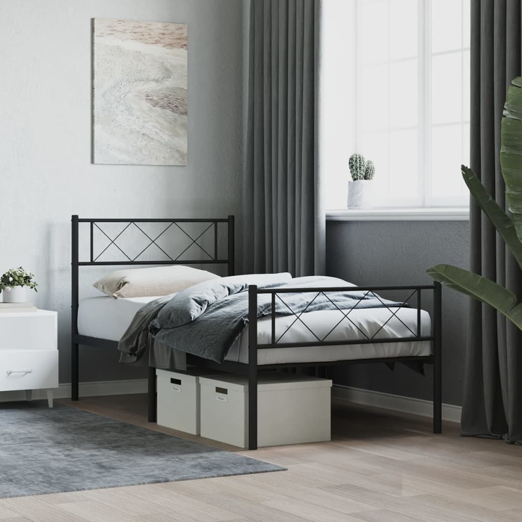 vidaXL Metal Bed Frame without Mattress with Footboard Black 75x190cm 1