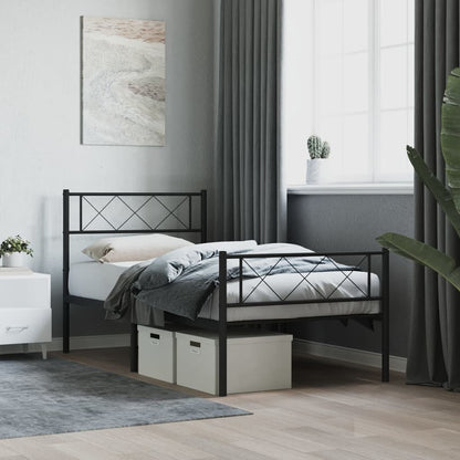 vidaXL Metal Bed Frame without Mattress with Footboard Black 75x190cm 1